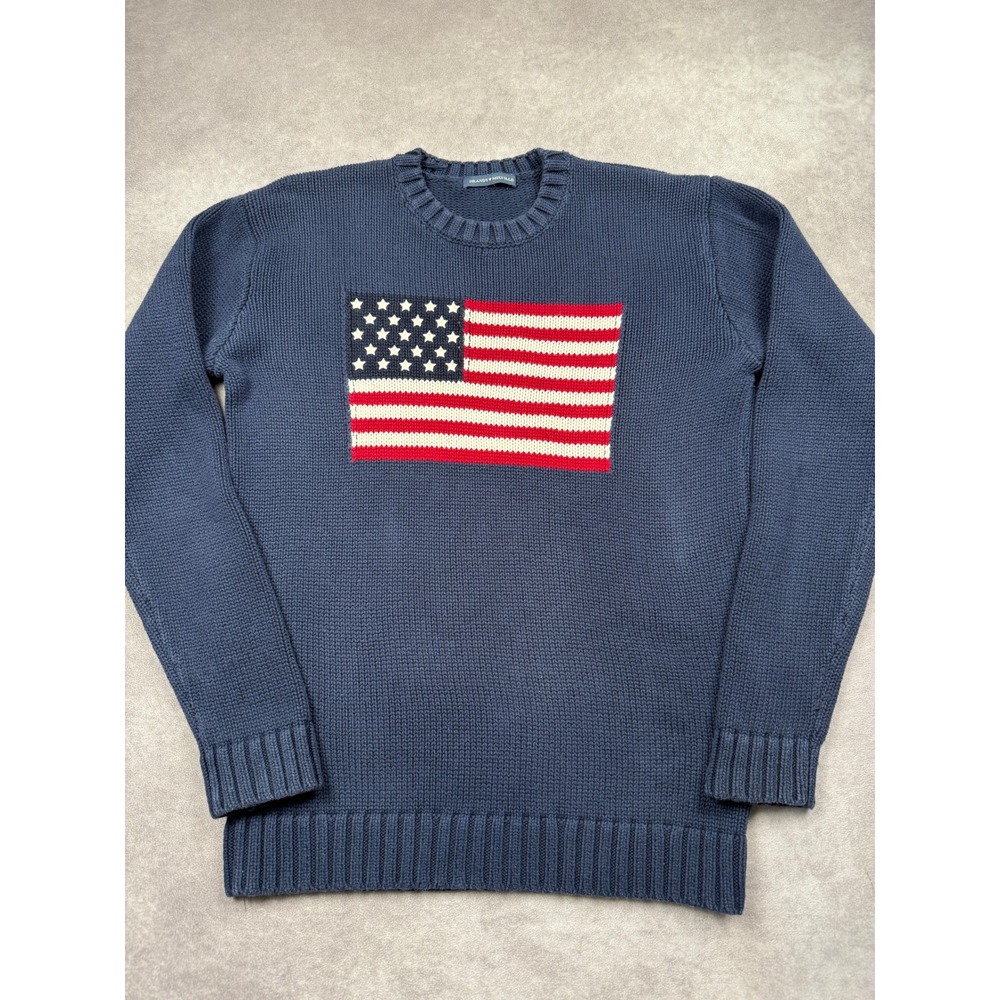 Brandy Melville Women OS Navy Blue American USA Flag Knit 100% Cotton Sweater